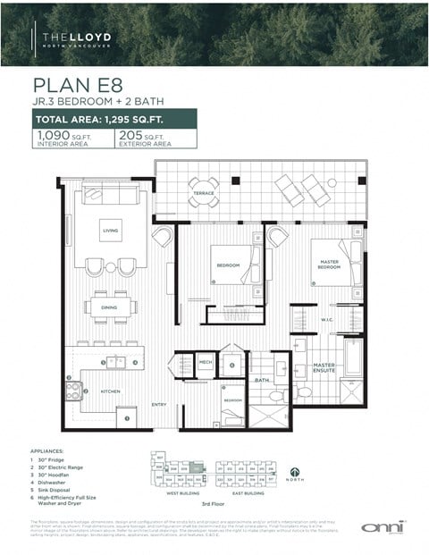 Floor plan for 3 beds, 2 baths, 1090 sqft